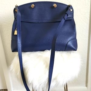 FURLA Navy Blue Bag/Purse with Long Strap and Zipper Closure with Gold Lock